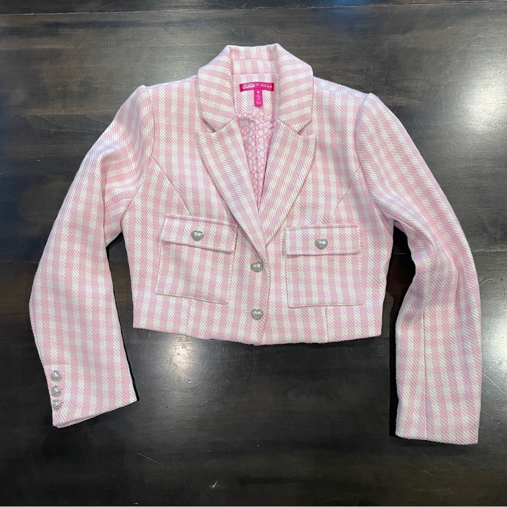 BARBIE the movie x AQUA Pink Check Cropped Blazer Size M